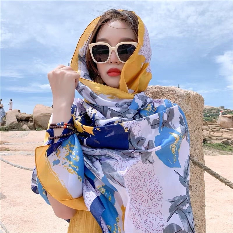 Khăn choàng cổ lụa mềm cao cấp in hoa văn hoa - Maben