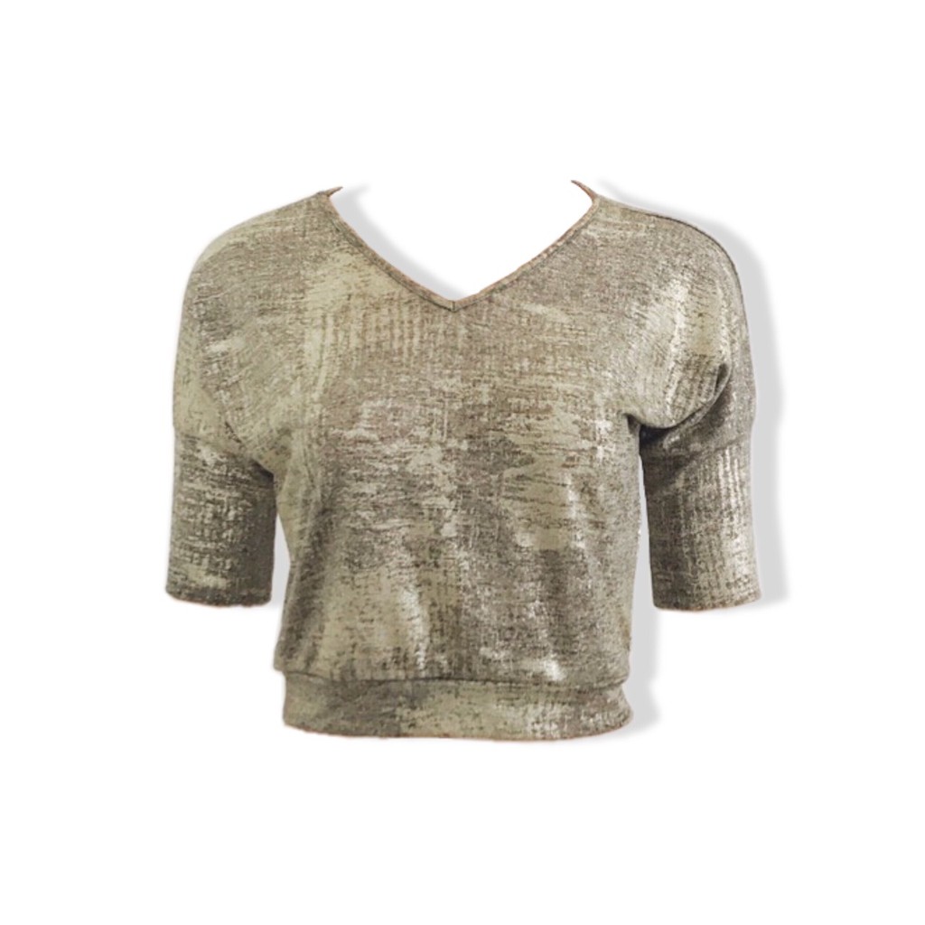 Áo croptop cánh dơi cổ tim ánh kim tuyến vnxk