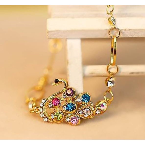 lắc tay nữ bạc kiểu chim công đính đá nhiều màu siêu cute
