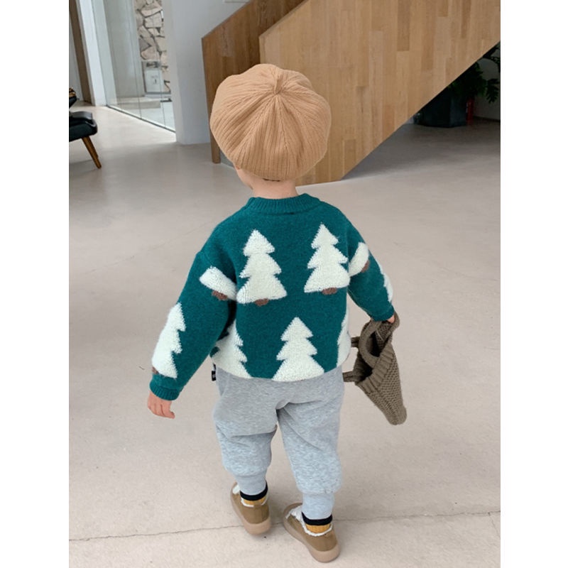 Áo sweater màu đỏ/ xanh lá cây họa tiết Giáng Sinh đáng yêu dành cho bé trai