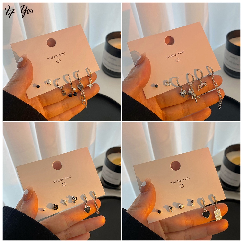 Bộ 6 khuyên tai AY dáng dài đơn giản dễ thương cho nữ