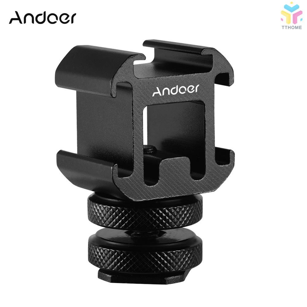 T&T Andoer 3 Cold Shoe Mount Adapter On-Camera Mount Adapter for Canon Nikon Sony DSLR Camera for LED Video Light Microp