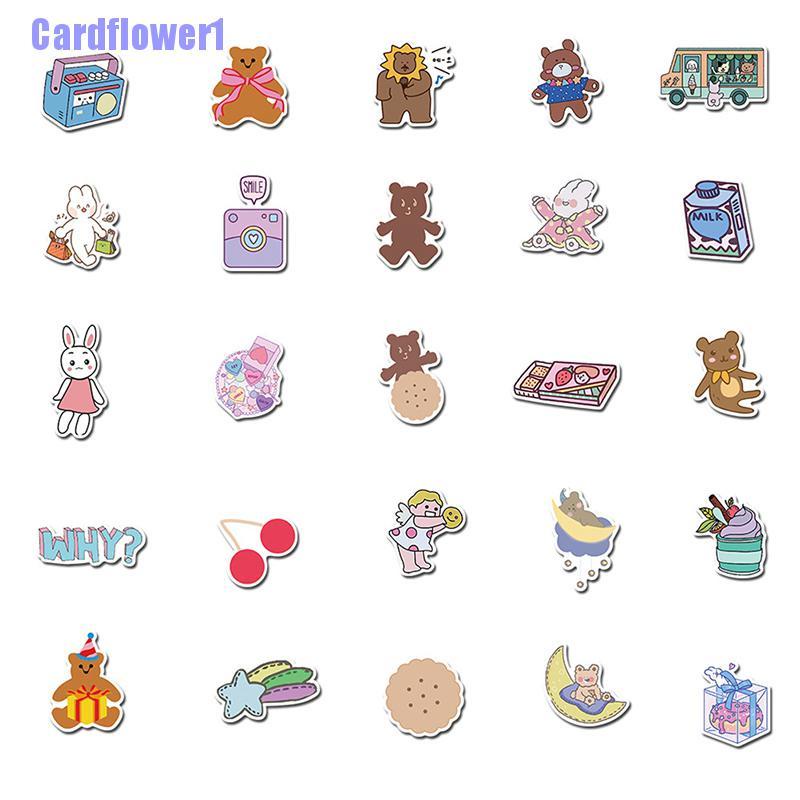 Set 50 miếng dán trang trí laptop hình gấu phong cách Hàn Quốc dễ thương