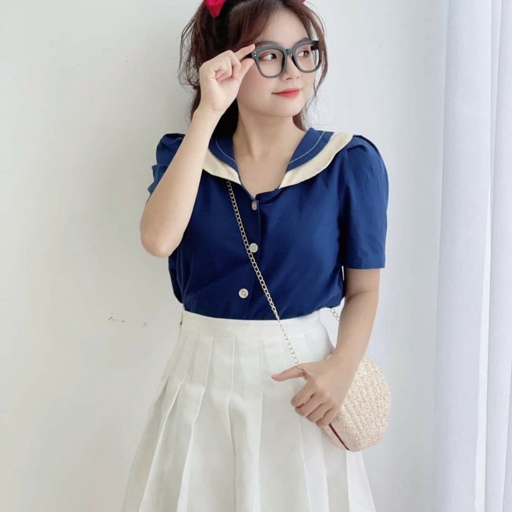Áo sơ mi nữ cổ bèo Gloria ShopÁo kiểu nữ tay ngắn cổ bèo tiểu thư sang chảnh chất lụa cao cấp - SP24