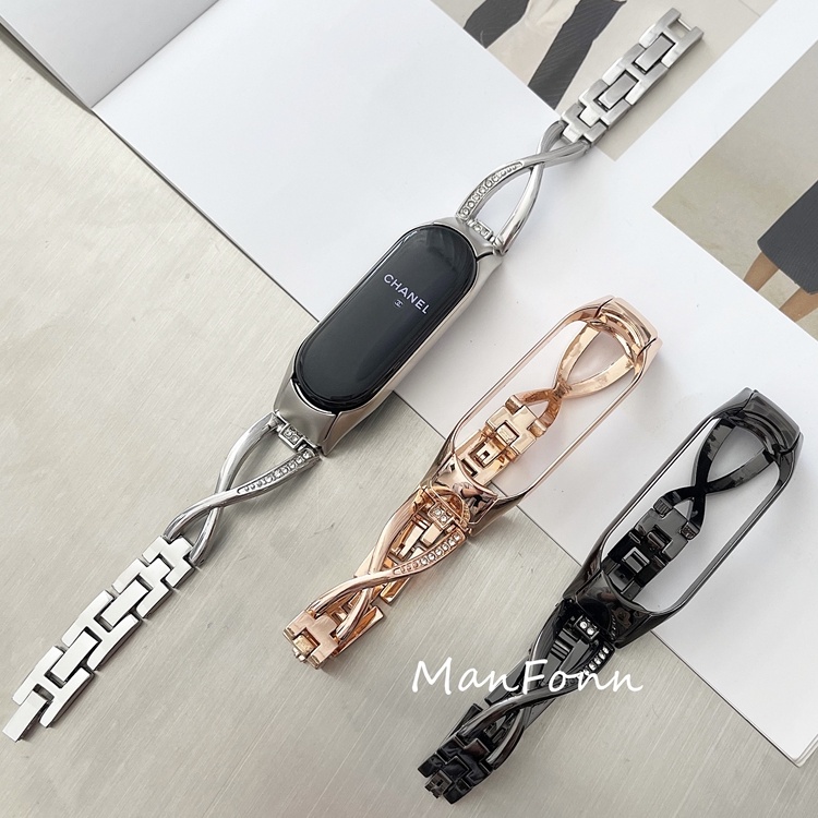 Dây đeo bằng kim loại lấp lánh phong cách thời trang cho Xiaomi Mi Band 6 5 4 3