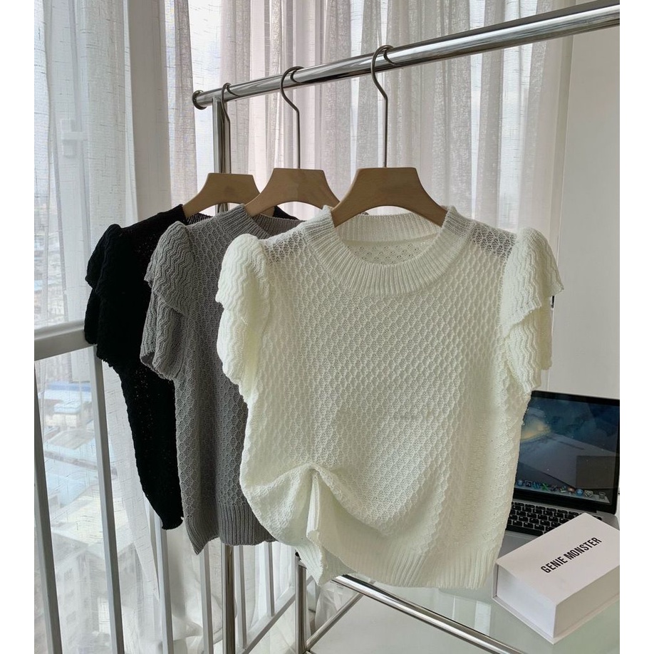 Áo Len Tay Ngắn Cổ Tròn Thiết Kế Hai Lớp Thời Trang Mùa Xuân Mới Phong Cách Hàn Quốc Cho Nữ