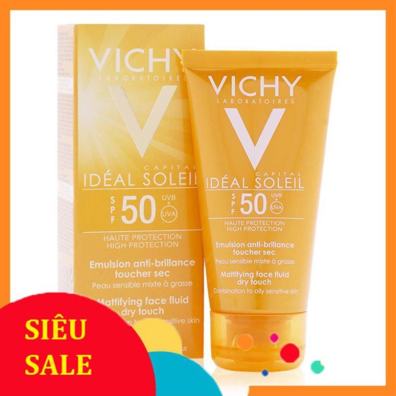 FreeShip Giá Sốc -  Kem chống nắng Vichy Ideal Soleil Mattifying Face Fluid Dry Touch SPF 50 UVA +UVB 50ml