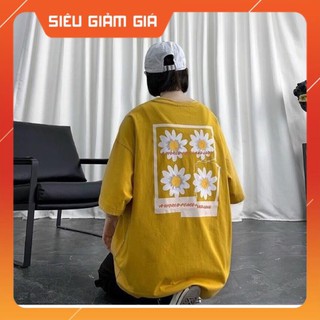 Áo phông áo thun unisex from rộng cổ tròn tay lỡ freesize 38-70kg 4 hoa cúc