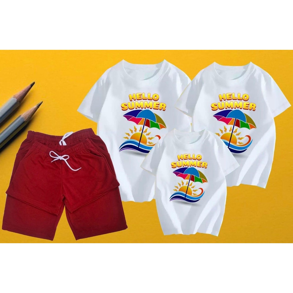 Áo thun HELLO SUMER Đồng phục gia đình 3/4/5 người, áo nhóm giá rẻ thun cotton mát mịn
