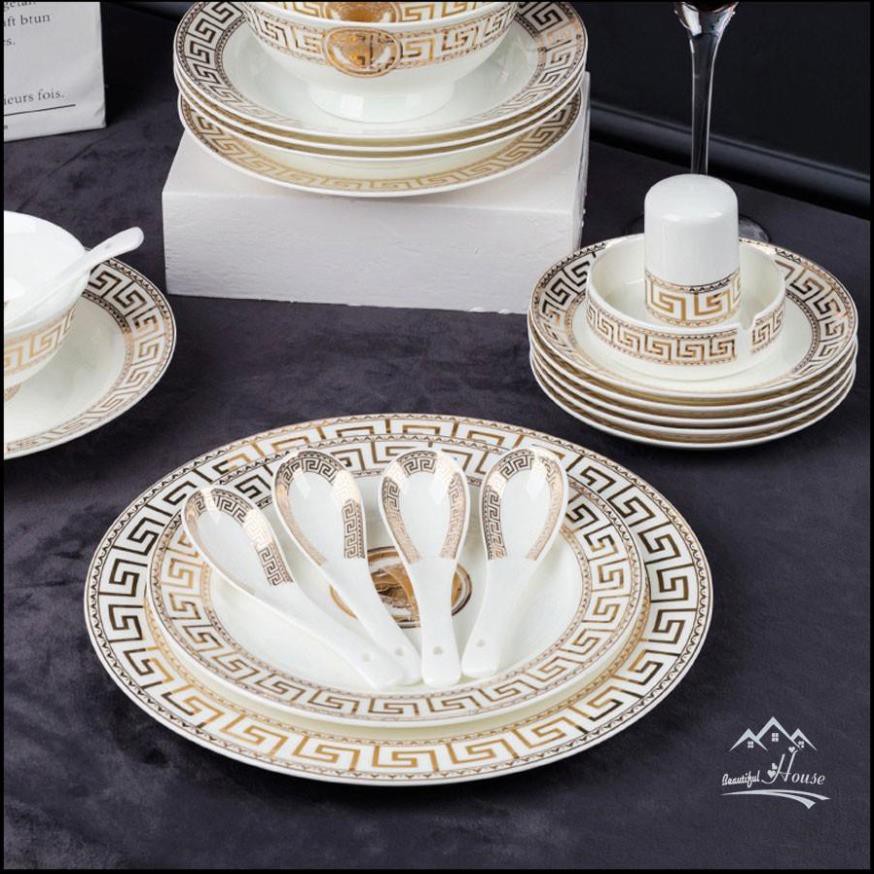 Bộ Bát Đĩa Luxury - Set Bát Chén Cao Cấp Ver.sace Sứ Xương 60 Chi Tiết M06