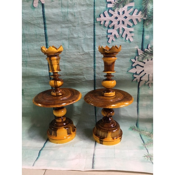 Cặp chân đèn thờ bằng gỗ cao 40cm thờ cúng cao Cấp
