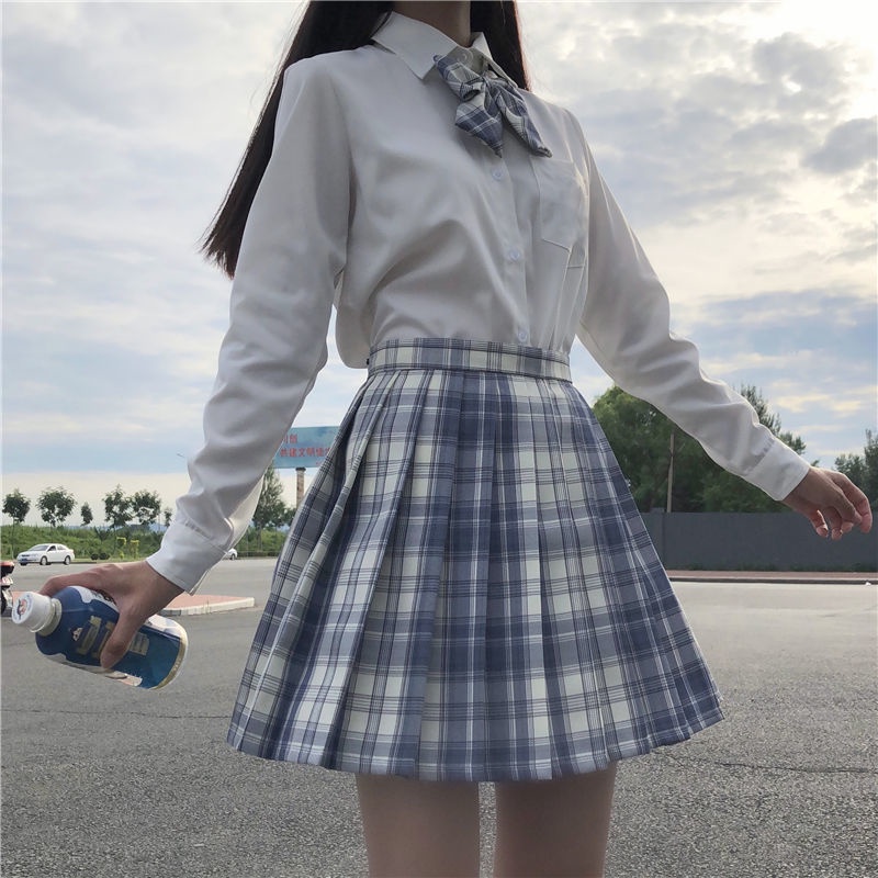 Áo Sơ Mi Đồng Phục Học Sinh Tay Dài Màu Trắng Sữa Phong Cách Nhật Bản