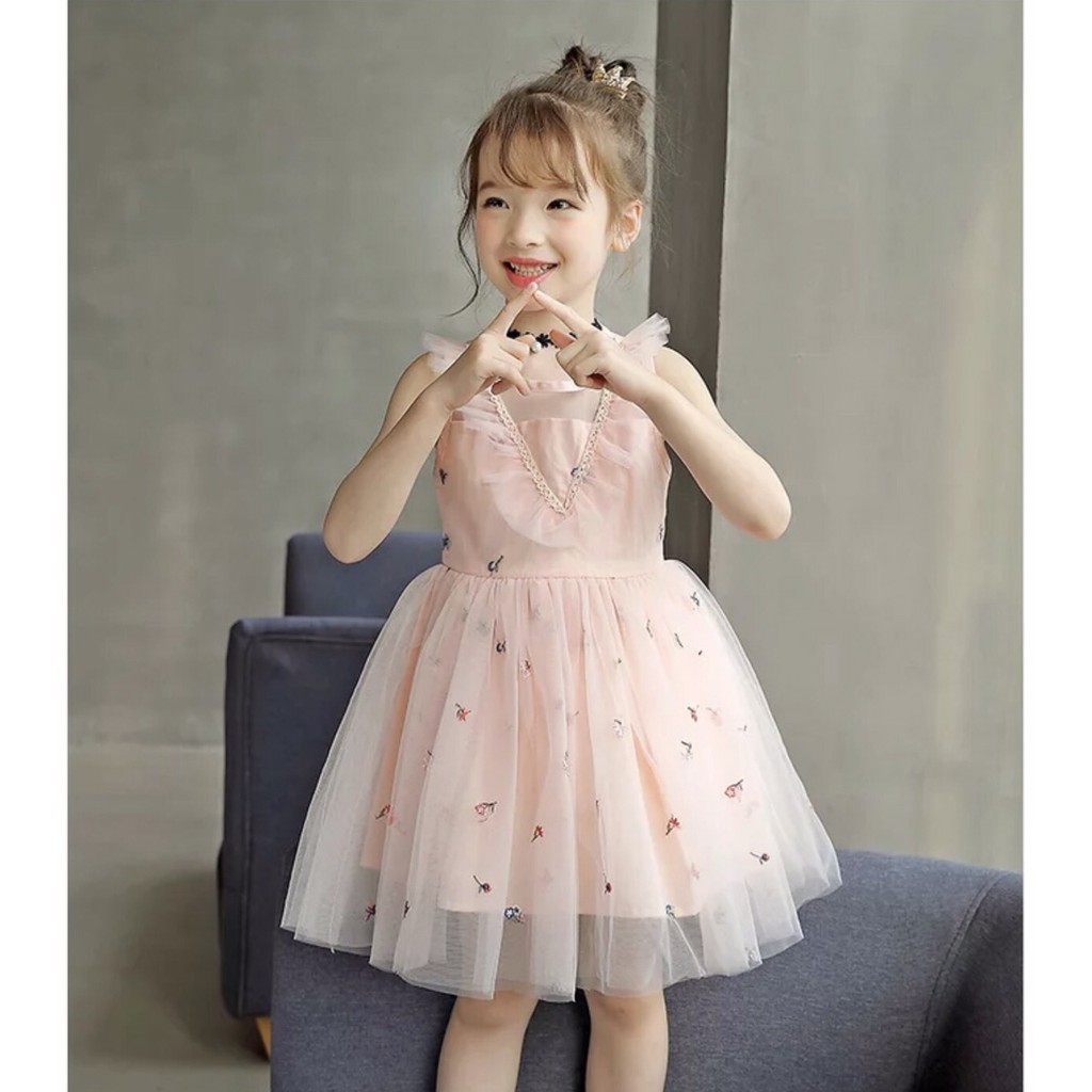 Đầm công chúa voan xinh dự tiệc cho bé chỉ có màu dâu từ 4-5 tuổi