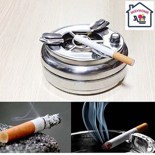 Gạt tàn thuốc lá xì gà cigar inox nút bấm có nắp đậy hình oval chống gió bộ bằng thép hút khói khử mùi ô tô Misyhome