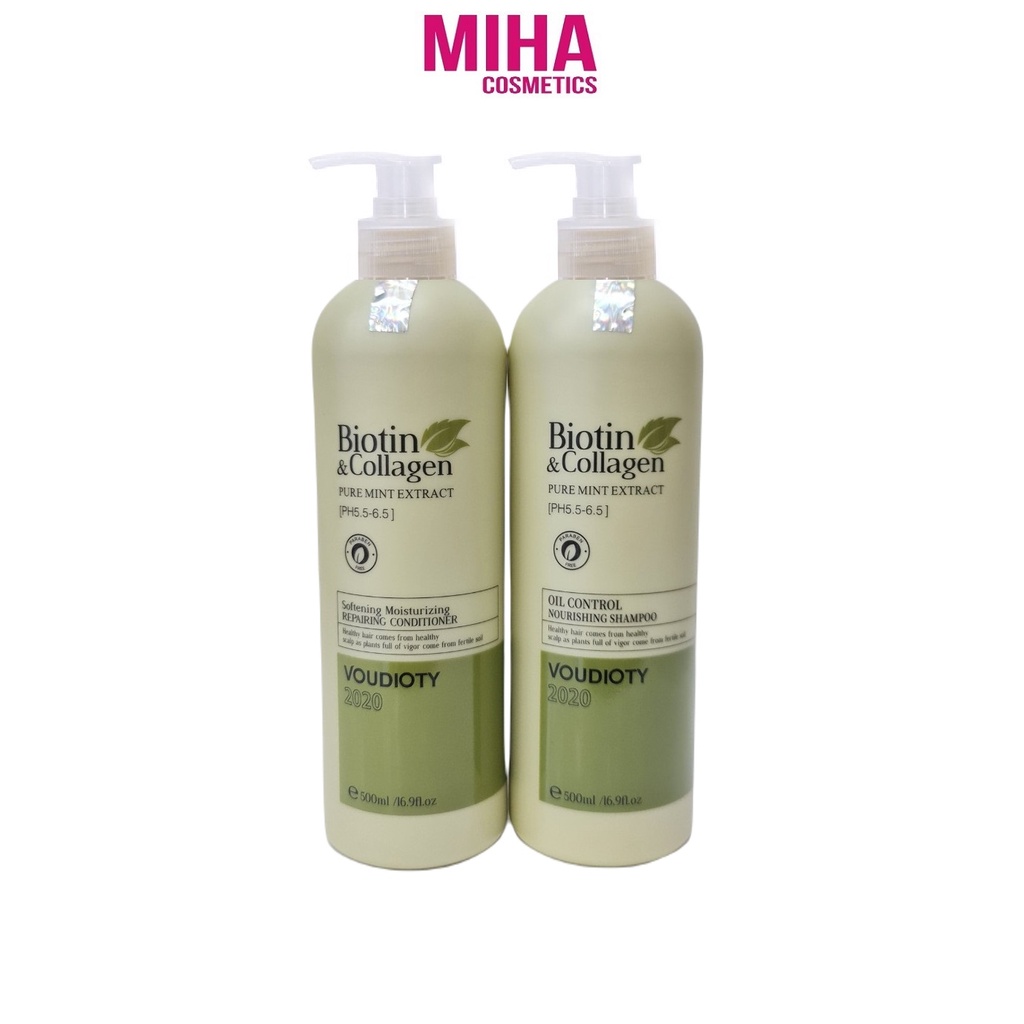 Combo Dầu Gội Và Dầu Xả Cho Tóc Dầu Biotin Collagen Phục Hồi Kích Thích Mọc Tóc 500ml x2 Màu Xanh Lá