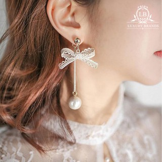 Khuyên tai bông tai dây đính nơ hạt ngọc lấp lánh phong cách thời trang ulzzang Hàn Quốc xinh xắn tiểu thư loại đẹp