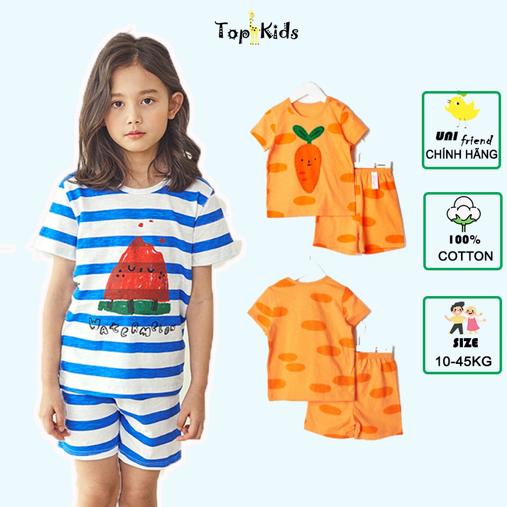 Bộ đồ COTTON cao cấp, bé trai, bé gái Carrot cam- Unifriend Hàn Quốc -bộ cộc tay mùa hè, từ 10- 50kg, Topkid_vietnam