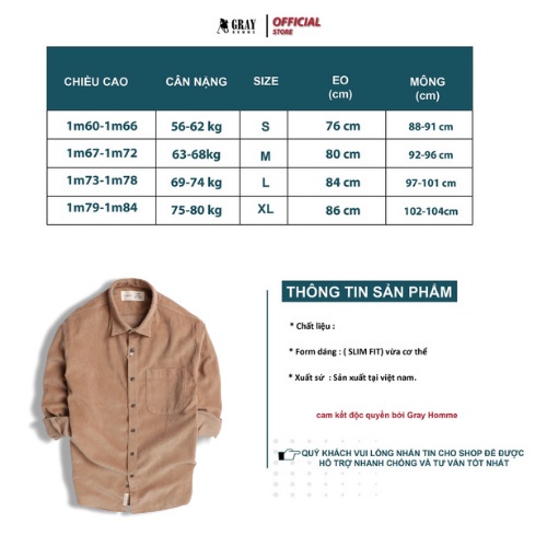 Áo sơ mi dạ nam GRAYHOMME phù hợp cho mùa thu đông - TB101