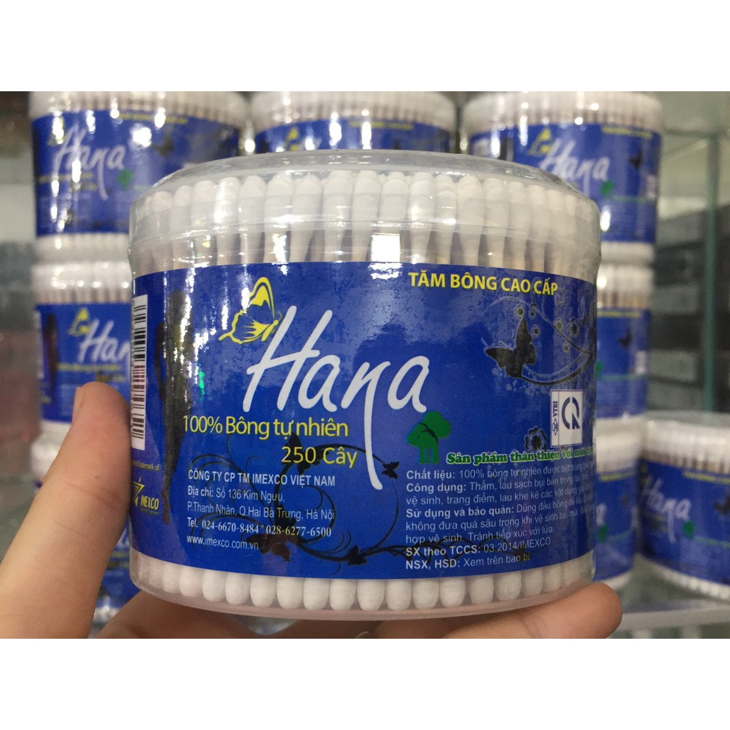 Tăm bông thân gỗ cao cấp Hana hộp 250 cây