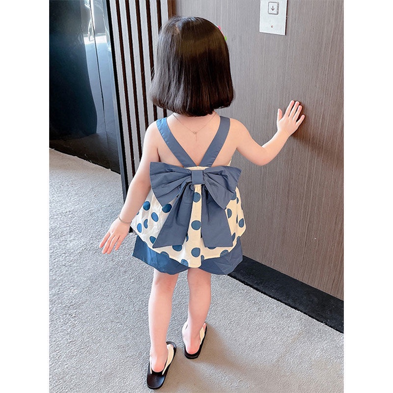 Set Áo Sát Nách Chấm Bi + Quần Short Chấm Bi Xinh Xắn Thời Trang Hè 2022 Mới Cho Bé Gái