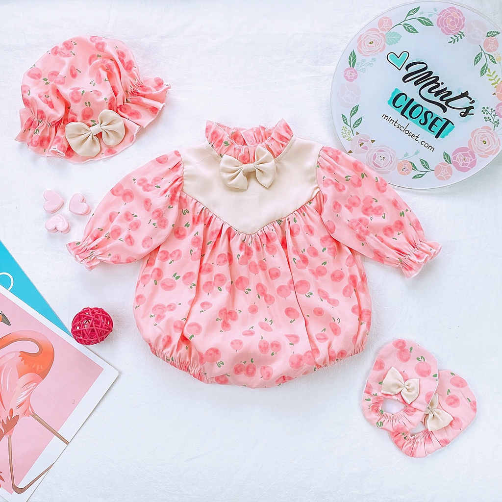 Bodysuit cho bé gái sơ sinh kèm nón cho bé cổ tàu màu xanh lá MINTSCLOSET Mint's Closet 0 1 2 tuổi  - BS6002 - BS6100