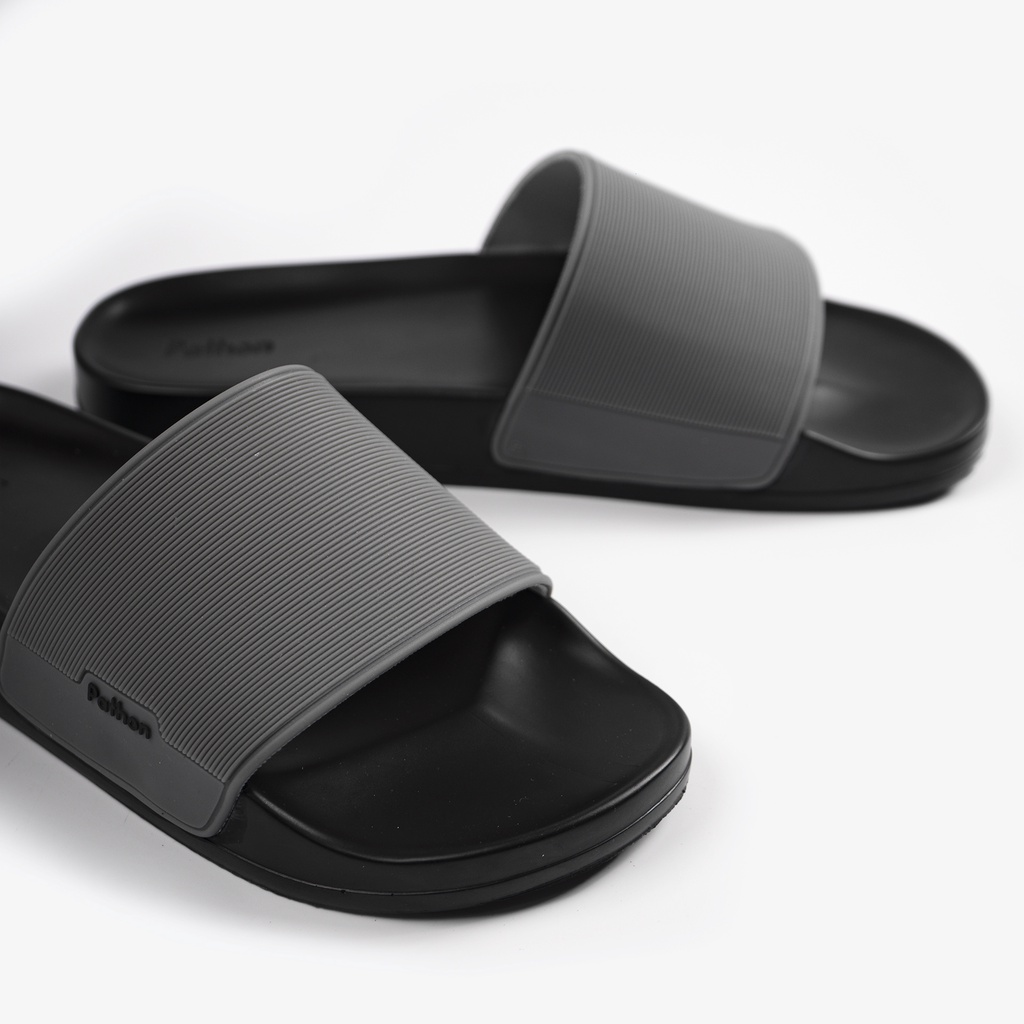 Dép nam nữ quai ngang slipper Pathon PVC đế PU đen quai xám Mẫu SD24