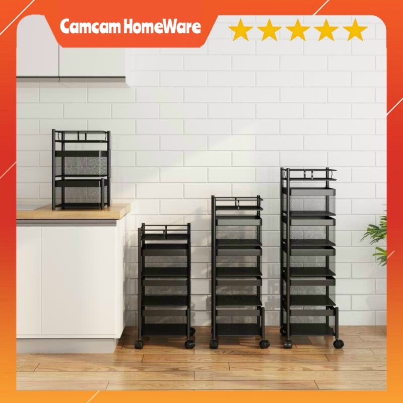 Kệ Vuông Xoay Đa Năng 3/4/5 CamCam HomeWare Tầng Thép Carbon Sơn Tĩnh Điện 3 Lớp Có Bánh Xe Di Chuyển