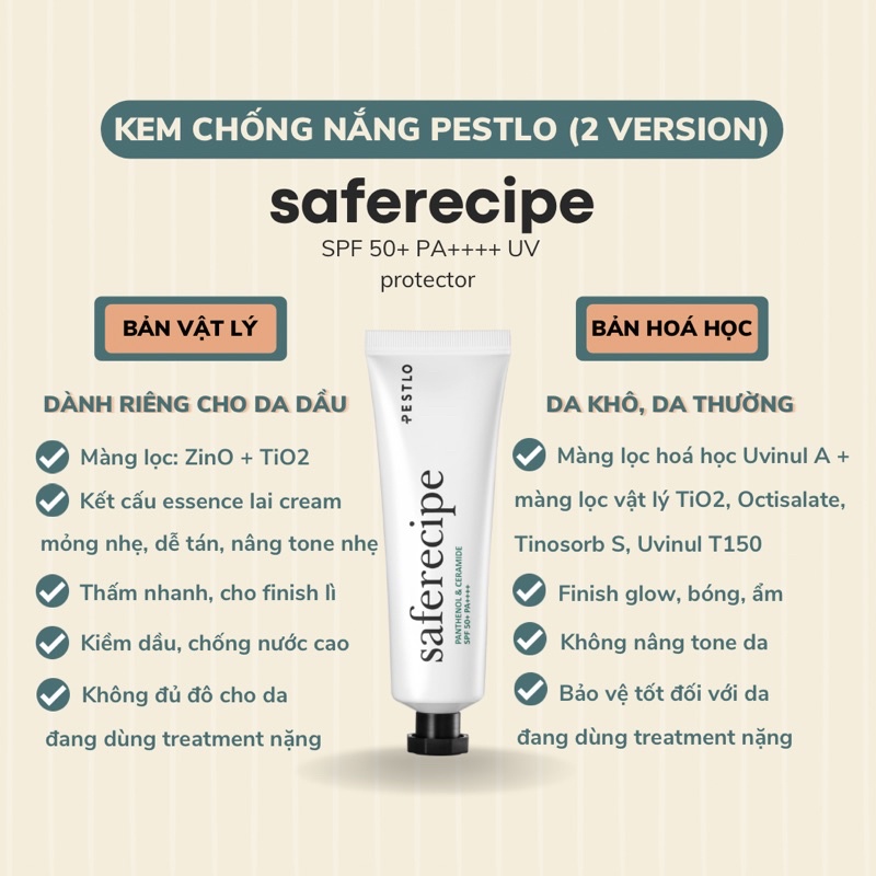 Kem chống nắng PESTLO Safe Recipe Sun Essence SPF50 PA++++ 50ml