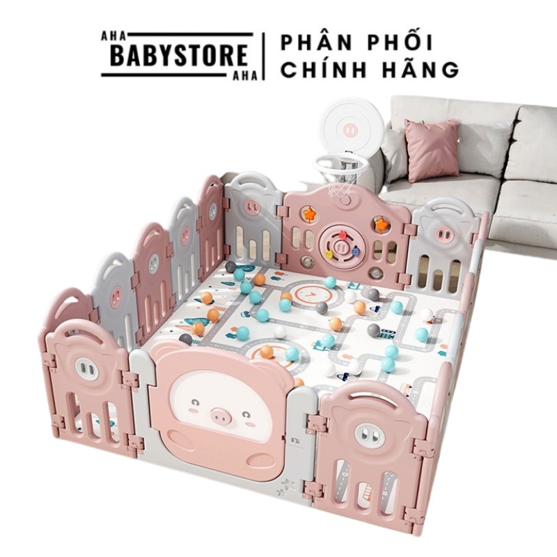 Bộ quây cũi trơn đồ chơi cho bé 9BABY Hình Heo Màu Hồng - Mẫu mới nhất 2021 - Hàng chính hãng