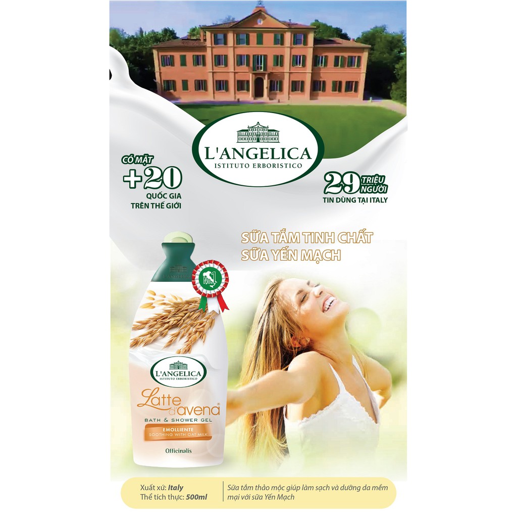 Sữa Tắm Italia L'Angelica Soothing With Oat Milk Tinh Chất Sữa Yến Mạch  500ml