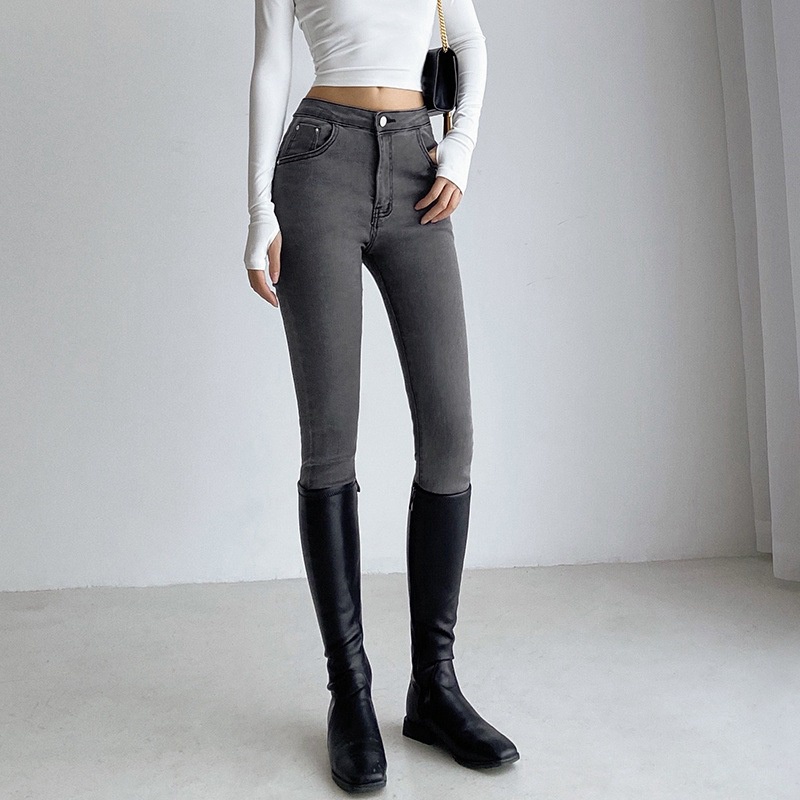 Quần jean nữ lưng cao co giãn có túi CHERRY, quần bò cạp cao bigsize skinny jeans dáng ôm trơn dài T022 | BigBuy360 - bigbuy360.vn