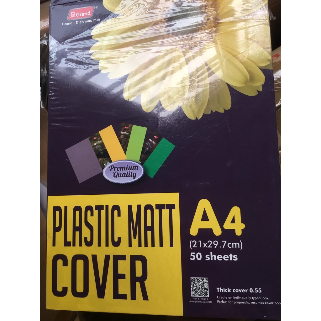 Bìa kiếng nhựa sần mờ 0,4mm, 0,55mm dùng đóng sách A4 Plastic cover Pgrand xấp 50 tờ 100 tờ