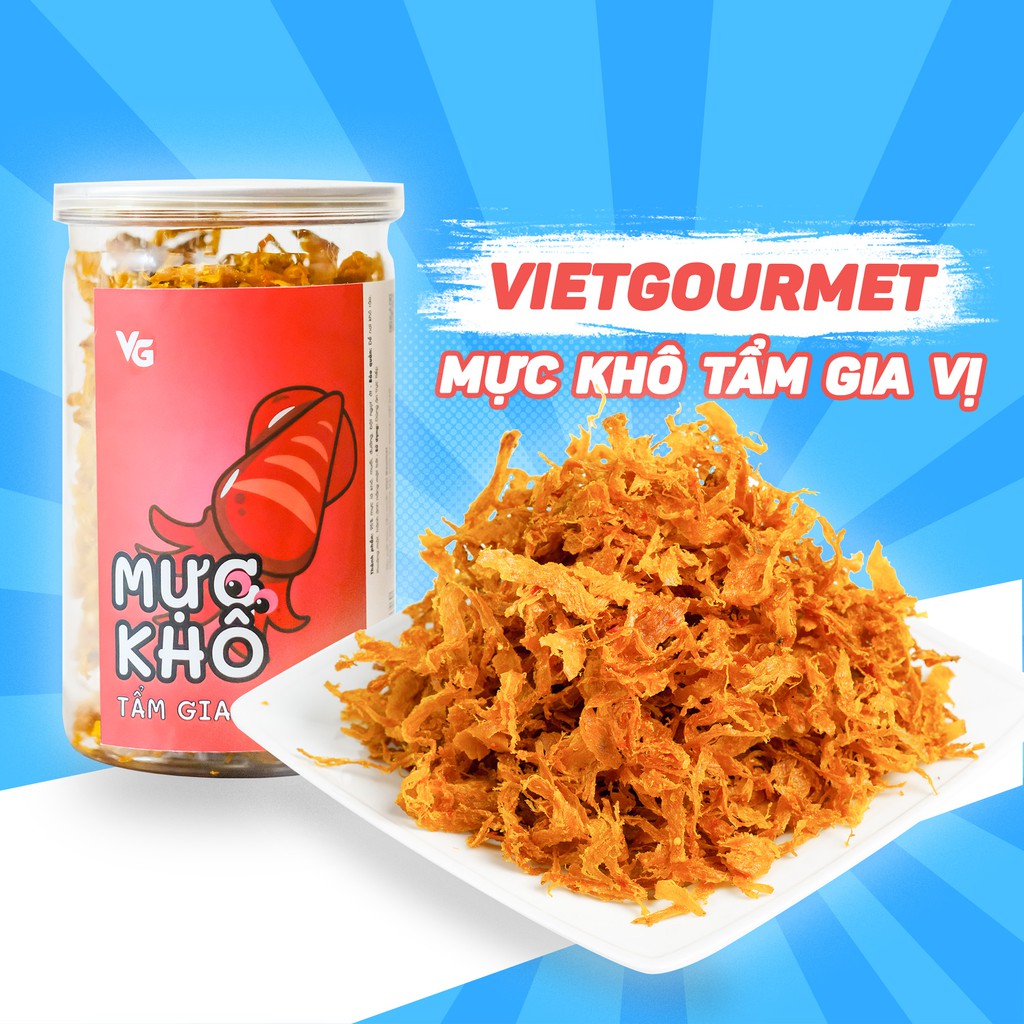 Khô mực tẩm gịa vị ăn liền Viegourmet 250g, Mực khô xé cay dai thơm đặc sản Miền Trung, đồ ăn vặt siêu ngon | BigBuy360 - bigbuy360.vn