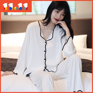 Bộ đồ ngủ tay dài bằng lụa băng mỏng thời trang xuân thu mới 2021 cho nữ