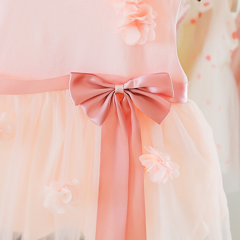 Váy công chúa phối lưới kiểu sát nách họa tiết hoa đáng yêu dành cho bé gái 1-3 tuổi