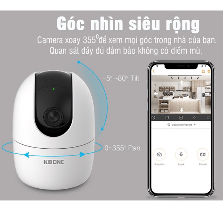 Camera Wifi KBONE KN-H21PA 2.0 Megapixel, quan sát 360 độ, tích hợp còi báo động, đàm thoại 2 chiều | BigBuy360 - bigbuy360.vn