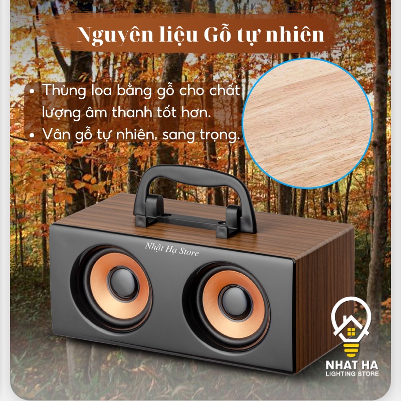Loa bluetooth cổ điển vân gỗ Nhật Hạ âm bass siêu trầm Loa nghe nhạc mini Hỗ Trợ Thẻ Micro SD, USB, Nghe đài FM FT-3007