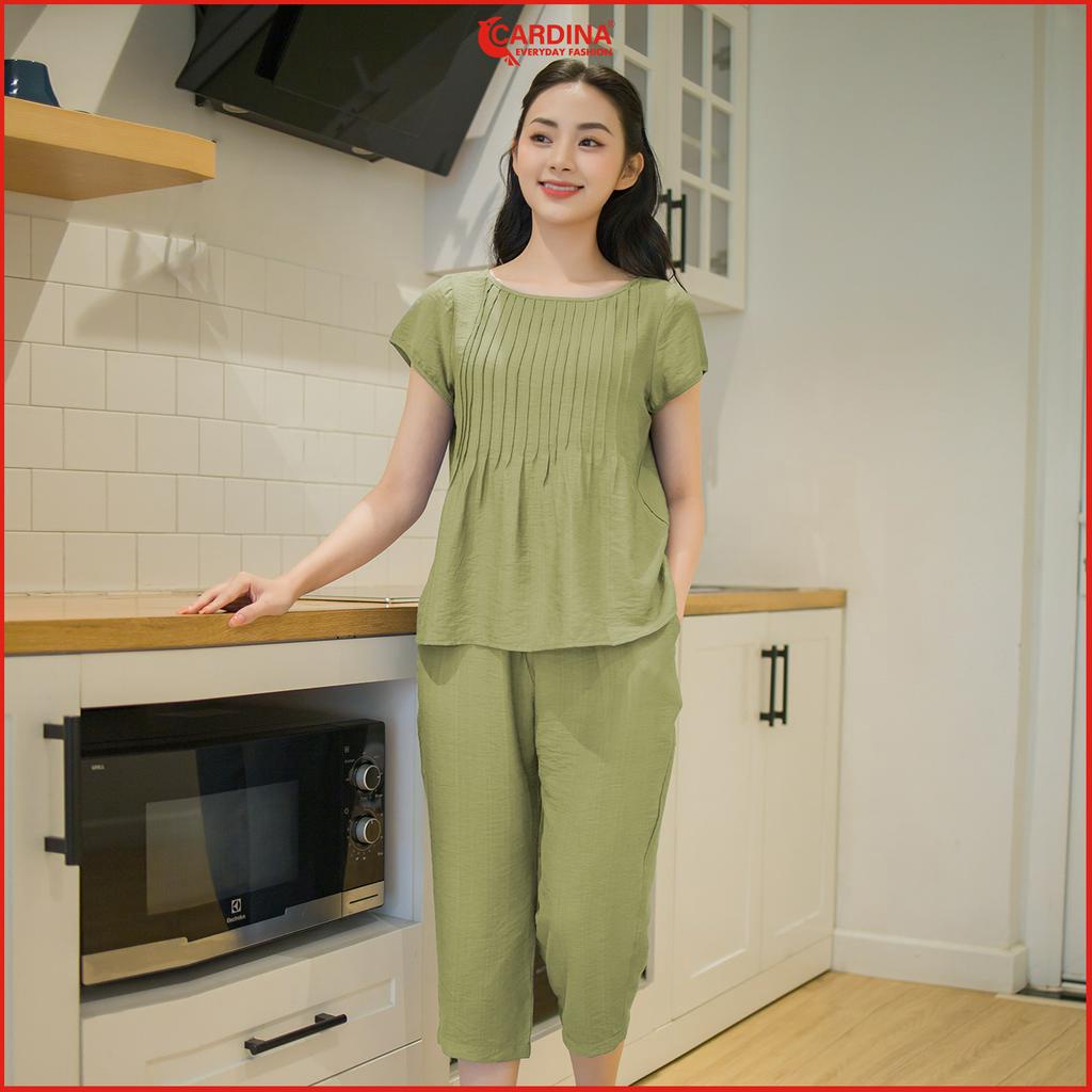 Đồ bộ nữ CARDINA chất đũi bamboo cao cấp quần lửng áo cổ tròn tay hến thoáng mát 3DF09