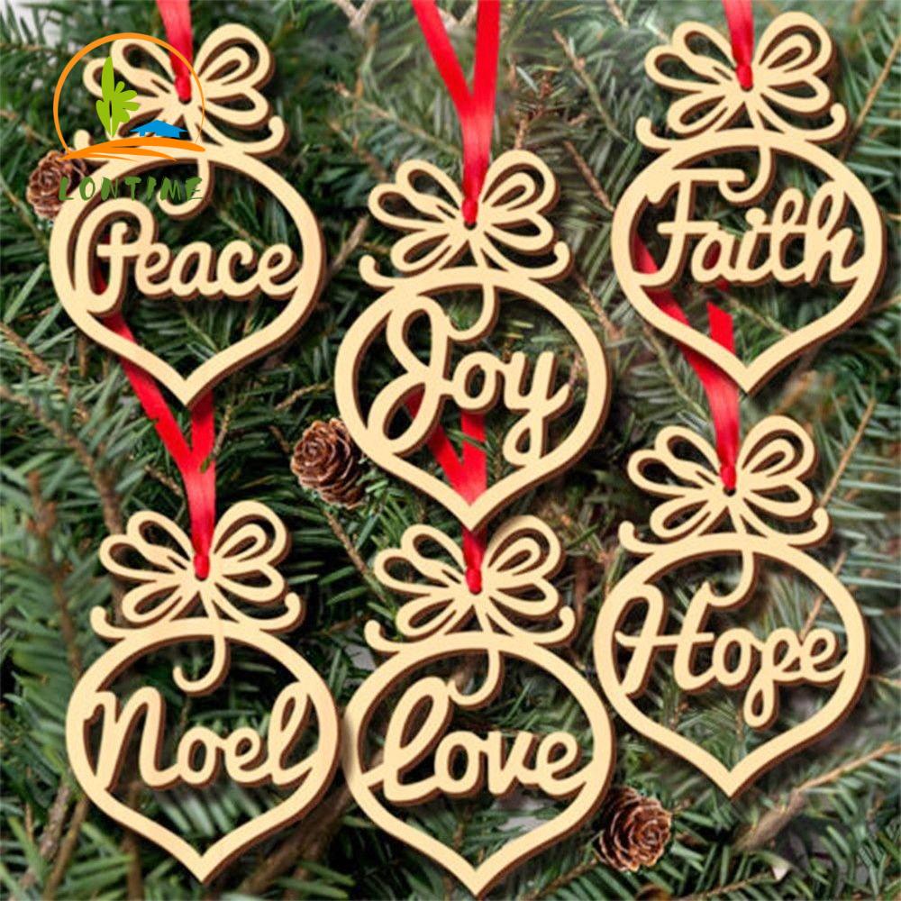 Lontime 6PCS Wooden Ornaments Rustic Craft Hollow Christmas Decorations