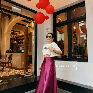 Sét áo croptop chân váy lụa cao cấp