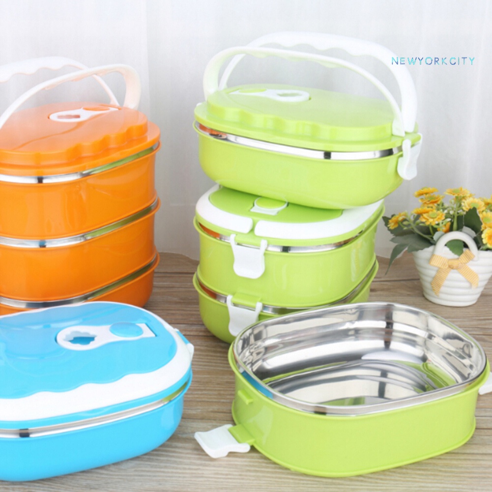 Hộp Đựng Cơm Trưa Cách Nhiệt 1/2 Tầng Hình Chữ Nhật Bằng Thép Không Gỉ NYC