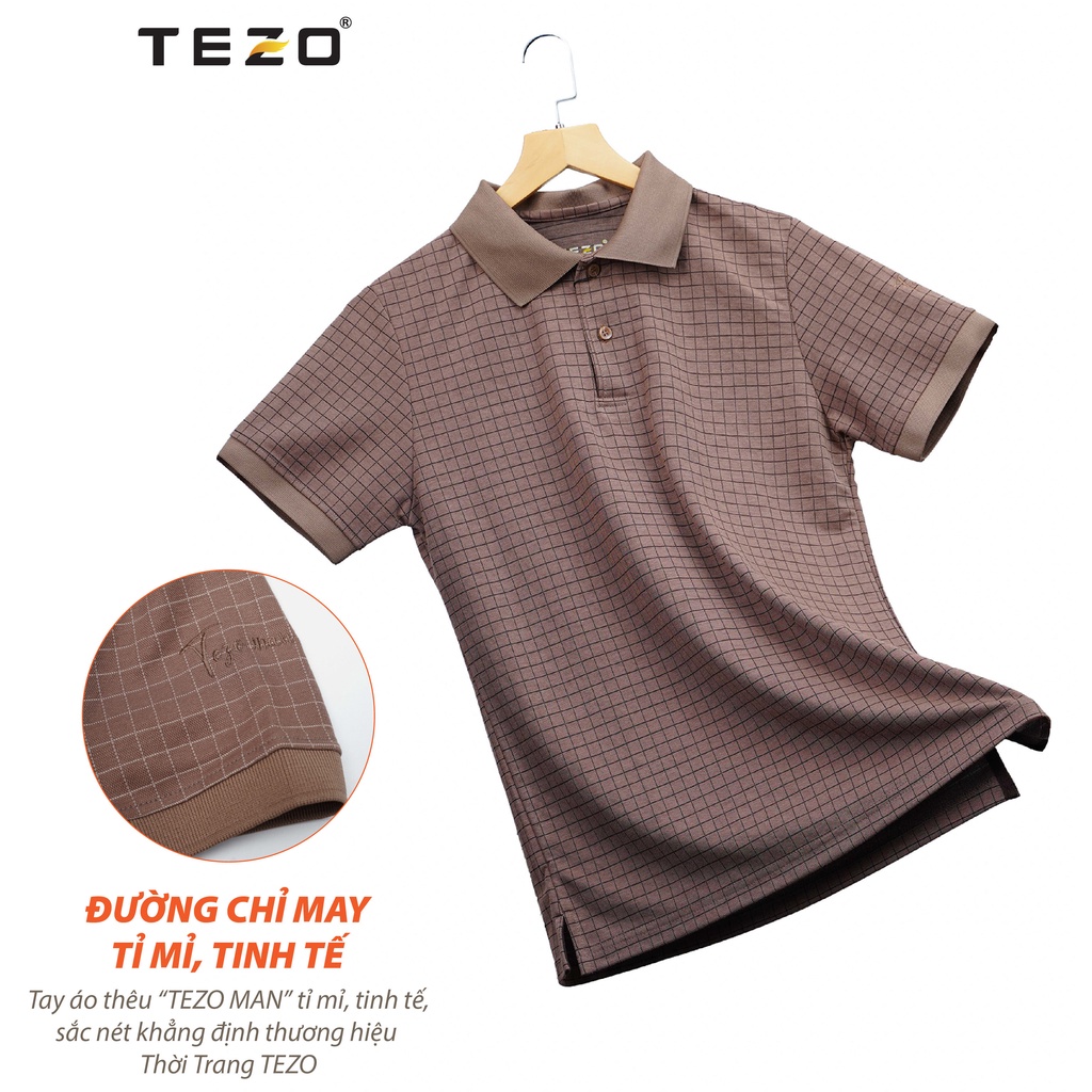 Áo polo nam hoạ tiết kẻ caro Tezo thoáng mát trẻ trung năng động 2203APKC01