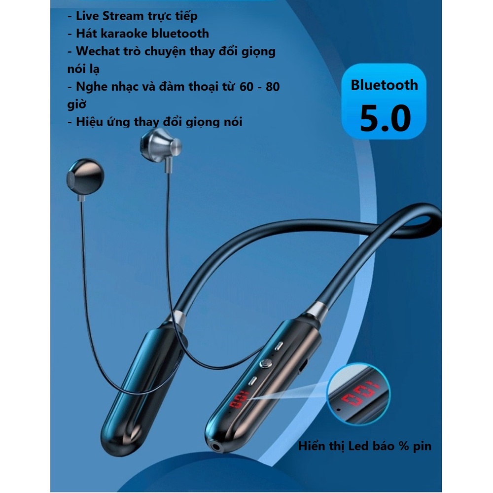 Tai Nghe Bluetooth Thể Thao S890K Chip 5.0 Pin Khủng 800mAh, Nghe Nhạc 60h - 80h ,Led Báo % Pin, Hát Karaoke Bluetooth