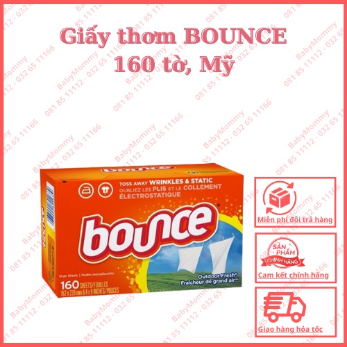 Giấy thơm BOUNCE 160 tờ, Mỹ (ẩm mốc bay mùi)