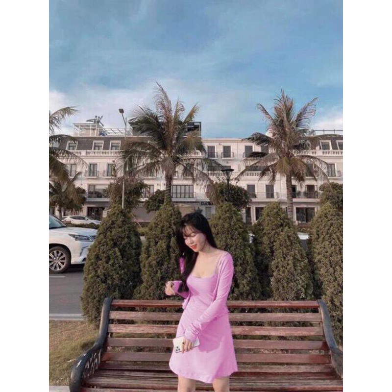 Set Váy 2 Dây kèm Áo Khoác Cardigan 🌺 FREESHIP 🌺 Đầm Nữ Body Đi Dạo - LH93. | BigBuy360 - bigbuy360.vn