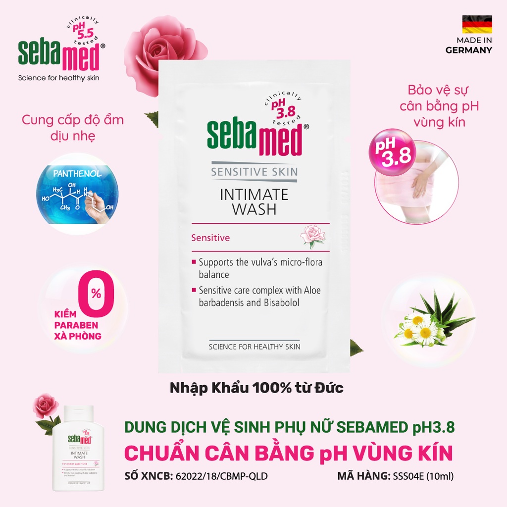 Sample Dung dịch vệ sinh phụ nữ chuẩn cân bằng pH vùng kín Sebamed pH3.8 - 10ml