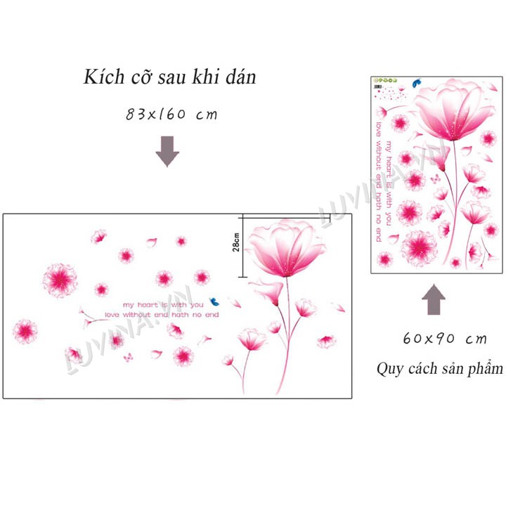 [GIÁ SIÊU TỐT]- [MUA DECAL TẶNG DECAL]-Decal trang trí phòng ngủ, phòng khách-Cành hoa hòng phấn-[GIAO HÀNG NGAY]