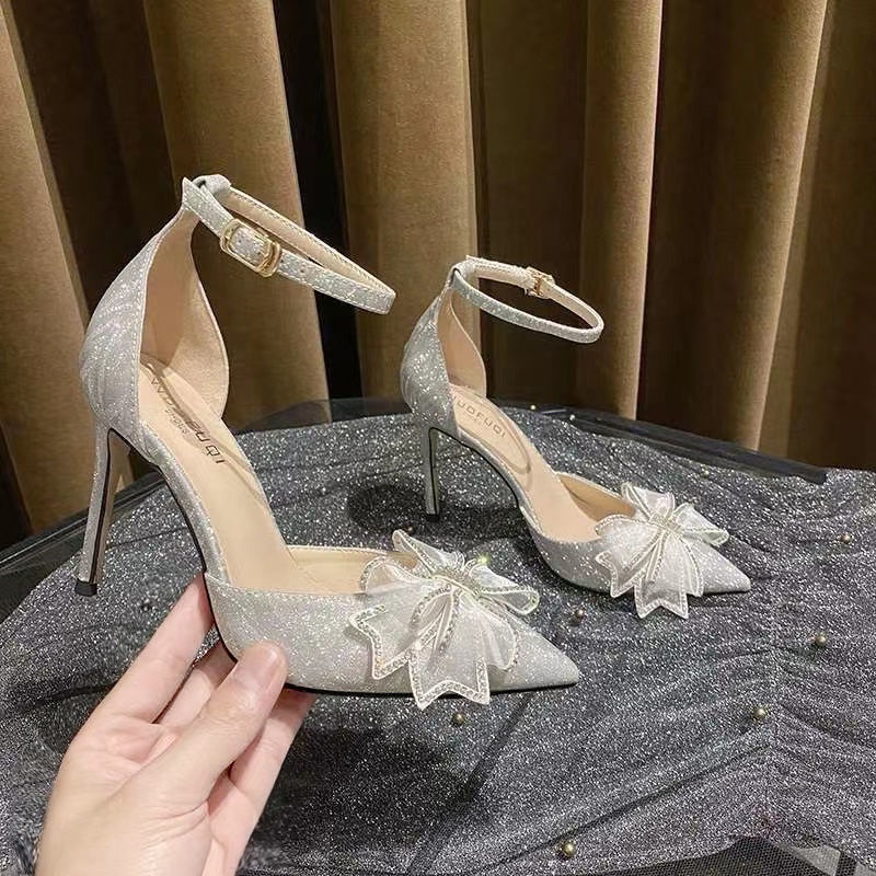 Giày cao gót đính nơ phong cách mùa hè thời trang cho nữ