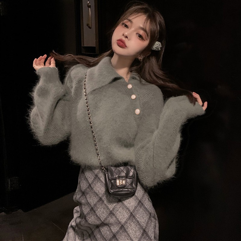 Áo Khoác Lông Chồn Tay Dài Phong Cách Retro Thời Trang Thu Đông Cho Nữ