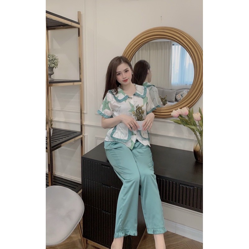 BỘ LỤA Ý PHỐI THÂN SATIN - TAY NGẮN QUẦN DÀI